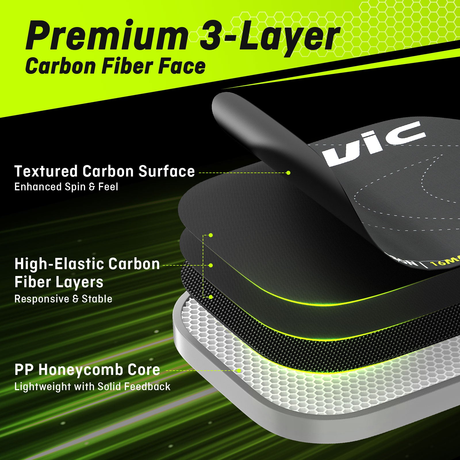 Ansnvic Pickleball Paddle T700 Carbon Fiber Surface & 16mm PowerCore Easy Spin, Great Control & Comfortable Power Lightweight Paddle for All Skill Levels