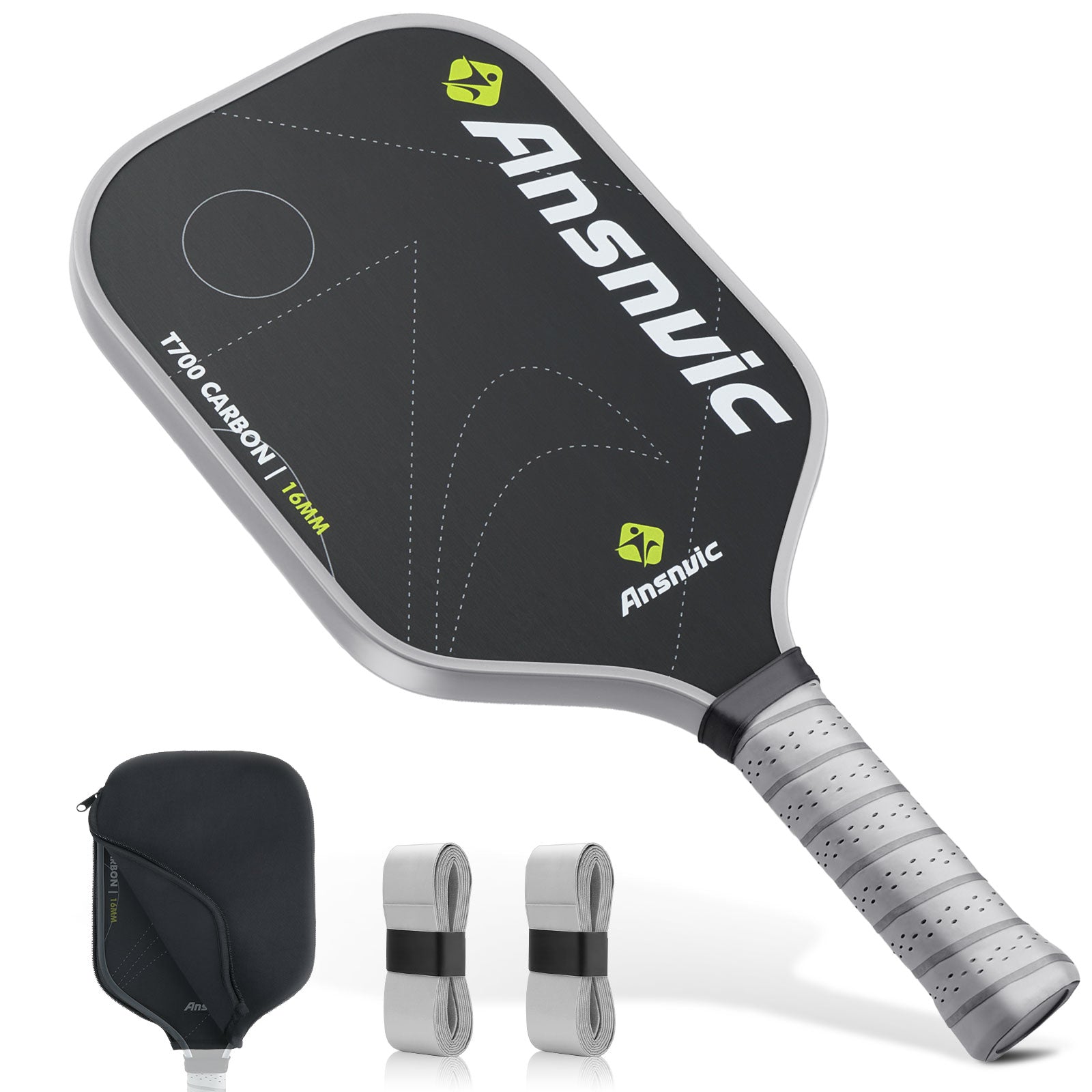 Ansnvic Pickleball Paddle T700 Carbon Fiber Surface & 16mm PowerCore Easy Spin, Great Control & Comfortable Power Lightweight Paddle for All Skill Levels